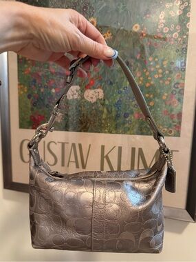 Coach Silver Metallic Signature Mini Hobo